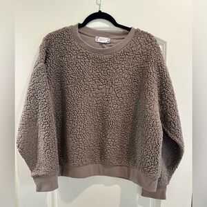 Pink Rose XL Brown Crew Neck Sherpa Sweater